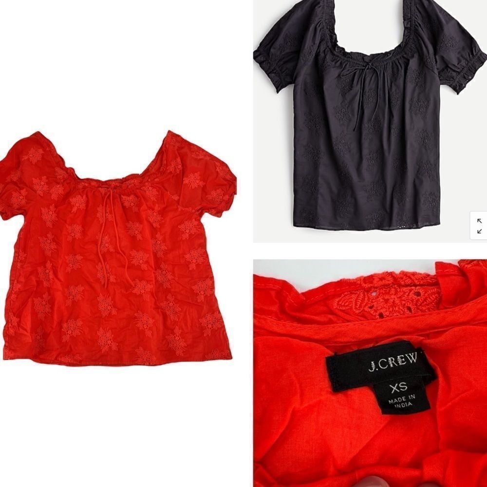 J. Crew lace cut out embroidered peasant top XS bohemian shirt orange small